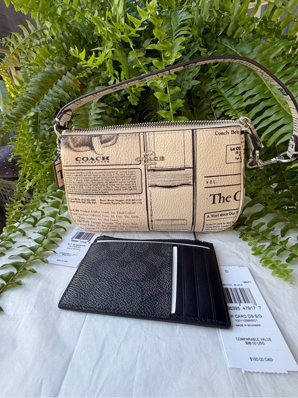 Coach Nolita Newspaper Print Leather Wristlet with Card Case
